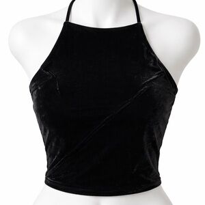 Don’t Ask Why Black Velvet Halter Top Open Back Y2K 90s One Size made in Italy